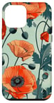 Coque pour iPhone 12 mini Motif coquelicot orange vintage sur fond bleu clair