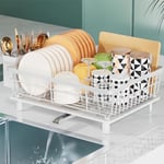 LIONONLY Dish Drainer Rack with Drip Tray,Detachable Large Dish Drying Rack for Kitchen,Stainless Steel Draining Board Rack with Utensil Holder,Swivel Drainage Spout,Kitchen Sink Drainer Rack