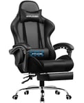 GTPLAYER Chaise Gaming Ergonomique, Fauteuil Gamer, Chaise Bureau, Chaise de Gaming, Gaming Chair avec Dossier réglable à 135°, Hauteur Réglablerepose-Pieds rétractables, Siege Gaming, Cuir Noir