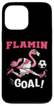 Coque pour iPhone 13 Pro Max Flamant rose jouant au football FLA MIN