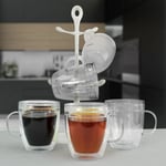 Bodum 6 Shatterproof Double Wall Cups Hot Coffee Tea Insulated Mug Tree Stand