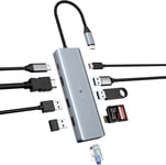 Usb C Hub,10 In 1 Hub Adapter Compatible Avec Imprimante,Ordinateur Portable,Mac Mini,Imac Macpro,Ultra Slim Multiport Adapter Usb C Multiport Avec Transfert De Données Rapide