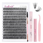 Fadlash Lashes Individual Cluster Kit 0.07 D Curl 15-20mm 40D Bond and Seal Lash Kit with Lash Bond and Seal and Eyebrow Brush Eyelash and Tweezers&Lash Remover