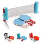 meteor Ensemble de Tennis de Table 170 cm rétractable instantané pour Raquettes de ping-Pong avec Filet et 3 balles pour débutants et Professionnels (Sunrise, Bleu/Rouge)