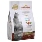 Almo Nature HFC Adult Sterilised - Croquettes pour Chats avec Boeuf à l'origine Propres à la consommation Humaine et désormais utilisés comme Aliments pour Chats.