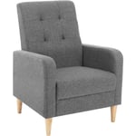 Woltu - Fauteuil Salon en Lin + Bois Massif, Fauteuil Relax, Fauteuil Cabriolet, Fauteuil Scandinave , Gris Foncé