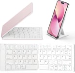 Clavier Bluetooth Pliable - Clavier Portable Sans Fil Avec Support De Support - Clavier Ultra Plat Pliable Compatible Avec Ios Android Windows Smartphone Tablette Ordinateur Portable - Rose