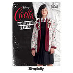 Simplicity Costume unisexe SS9342A - Veste doublée du film d'action de Disney Cruella a un col cranté arrondi orné d'un mélange de boutons et de manches droites sur toute la longueur