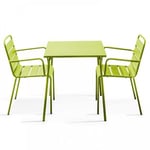 Ensemble table de jardin carrée et 2 fauteuils acier vert Palavas  Oviala