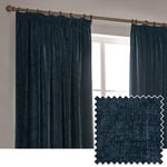 Yard Heavy Chenille Velvet Pencil Pleat Curtains - 2 Panels - Width x Drop - 229 x 229cm (90 x 90) - Navy