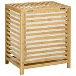 Tvättkorg 55L Bambu Tvättkista Med Lock & Avtagbar Tvättväska För Sovrum, Badrum, Natur, 50X36X60Cm