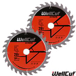 WellCut TCT Saw Blade 165mm x 28T x 20mm Bore For Makita SP6000,DWS520 Pack of 2