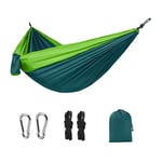 Hamac de camping portable ultra-léger (vert), 270x140cm, capacité de charge 300kg, avec 2 mousquetons de haute qualité et 2 sangles en nylon,