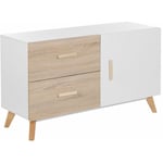 Commode Buffet Effet Bois avec Compartiment à Porte et 2 Tiroirs Meuble de Rangement Élégant pour Chambre ou Salon au Style Scandinave Beliani