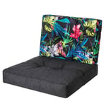 PillowPrim, Coussin de Chaise, pour Fauteuil en Rattan, de Palette, de Siège, Meubles en Rattan, Noir + Feuilles Colorées, 50 x