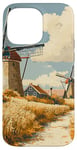 iPhone 14 Pro Max Wheat Fields With Windmills Landscape Vintage Graphic Case