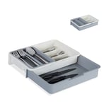 Relaxdays Range couverts extensible,7 casiers, couvert et ustensiles de cuisine, plastique, HlP 6 x 23,5x31,5cm,gris