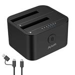 Alxum USB C & USB A Hard Drive Docking Station, Two Bay Type C USB 3.0 to SATA Hard Drive Caddy Dock with Offline Clone Function for 2.5 Inch & 3.5 Inch HDD SSD, Equipped with Two USB A & USB C Cable