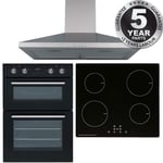SIA 60cm Black Built-in Oven, 13 Amp Induction Hob & Stainless Steel Extractor
