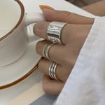 S925 Sterling Silver Ringar För Kvinnor Koreanska Circular Ring Multilayer Wide Face Ring Smycken