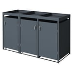 Abri pour 3 poubelles 240L acier anthracite 200x80x124 cm conteneur à jardinière