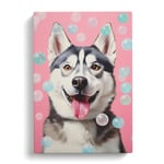 Husky Bubble Gum Painting Canvas Print for Living Room Bedroom Home Office Décor, Wall Art Picture Ready to Hang, 30x20 Inch (76x50 cm)