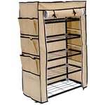 BAKAJI Armoire à chaussures à 6 étages, 60 x 30 x 90 cm, jusqu'à 18 paires de chaussures, structure en acier et revêtement en tissu TNT imperméable avec fermeture éclair anti-poussière (beige)