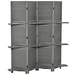 HOMCOM Paravent intérieur 4 Panneaux 160L x 170H cm 3 étagères Pliables séparateur de pièce Portes persiennes Bois de Paulownia Gris