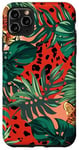 Coque pour iPhone 11 Pro Max Green Pop Art Tropical Red Leopard Phone Pattern Guépard