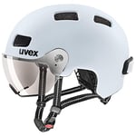 uvex Rush Visor - Lightweight City Bike Helmet for Men & Women - Visor - incl. LED Light - Cloud Matt - 58-61 cm