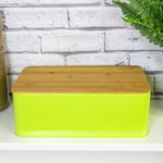 Bright Green Bread Storage Bin Container Crock Box Wooden Lid Chopping Board