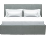 Lit coffre adulte martin - Couchage 140x190 cm - Gris clair - Sommier a lattes - l 201 x p 146 x h 99 cm