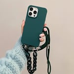 Rokmym Coque de Collier pour iPhone 12 avec Cordon, Silicone Gel Souple TPU Antichoc Coque avec Bracelet, Réglable Lanyard Case Tour de Cou Chaîne Lanière Housse Coque pour iPhone 12, Vert foncé