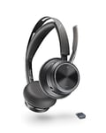 Micro-casque sans fil Poly Voyager Focus 2 UC avec microphone (Plantronics) - Annulation active du bruit (ANC) - Connexion à un PC/Mac/Téléphone portable via Bluetooth - Fonctionne avec Teams, Zoom