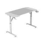 MARSGAMING MGD-ERGO120, Bureau Hauteur Réglable 3 Positions, Surface Ergonomique, Structure Métallique, Tapis XXL, Support Casque et Boisson, Gestion des Câbles, Bureau Gaming 120x60cm, Blanc