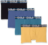 DIM Boxer Homme Powerful Coton Stretch x4, Bleu/Vert/Noir/Jaune, L