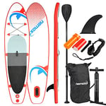 Nemaxx Stand Up Paddle gonflable 305x76x10 cm, rouge/bleu - SUP, planche de surf gonflable et facile à transporter - sac de voyage, pagaie, aileron, pompe à air, kit de réparation, laisse