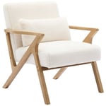 Sweeek - Fauteuil scandinave bois d'hévéa et tissu effet fausse fourrure blanc crème