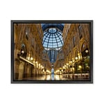Tableau sur Toile avec Cadre - Milano - Galeria Vittorio Emanuele II - pour lit 1 Place du Homme - 30 x 40 cm - Style Moderne Noir - (Code 1473)