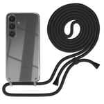 For Samsung Galaxy S24 Phone Case with Lanyard Chain Black Clips Black