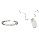 Diesel Bracelet pour hommes,Bracelet en chaîne en acier,Longueur:198mm+25mm,Largeur:49.2mm,Hauteur:10.6mm Collier pour Homme Collier Dog Tag en acier:600mm+50mm,Largeur:20.5mm,Hauteur:41mm