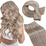 LaaVoo Extension Natural Cheveux Tissage Blonde Extension Tissage Cheveux Natural Blond Cendré Foncé Faits Saillants Blond Platine Highlight 35cm 80g Extension Cheveux Humain Tissage #P19/60