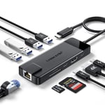 Lemorele Dock Station d'accueil Hub 10-en-1 Adaptateur vers HDMI 4K, 2 USB 3.0, Ethernet Gigabit, PD 100W, SD/TF, USB C Data, 2 USB 2.0,pour Macbook,iPad,Windows,Switch,PC,Téléphone Mobile,etc