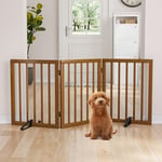 Semiocthome Bamboo Wood Dog Gates and Barriers Indoor,3-Panel Freestanding Puppy Gates for The House with 2 Metal Stands,24" H Folding Pet Gate for Stairs, Doorway Expands Up to 140cm Assembled Walnut