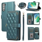 ELISORLI Wallet Case for Samsung Galaxy S23 5G with Wrist Strap,Shoulder Strap,9+ Card Slots Zipper Purse Luxury PU Leather Stand Cell Phone Cover for S 23 23S GS23 G5 SM-S911U 6.1 inch Women Green