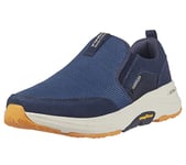 Skechers Men's Go Walk Outdoor-Athletic Slip-on Trail Hiking Shoes with Air Cooled Memory Foam Sneaker, Navy/Yellow, 12 UK