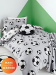 Catherine Lansfield Football Soft Cosy Fleece Grey Duvet Cover Set, Grey, Size Single