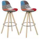 Lot de 2 Tabouret de Bar en Lin, avec Repose-Pied, Patchwork Multicolore - Woltu