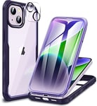 CENHUFO Coque iPhone 14/iPhone 13, avec Protection écran Verre Trempé et Protecteur Caméra [9H HD] 360° Antichoc Téléphone Housse Double Face Case Intégrale Etui pour iPhone 14/13 -Violet Intense