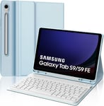 Clavier Pour Samsung Galaxy Tab S9 Fe 10.9""/S9 11"" 2023, Coque Clavier Pour Galaxy Tab S9 Fe 10.9""/S9 11"", Italien Qwerty Clavier Bluetooth Amovible Pour Samsung Tab S9fe/S9, Bleu Clair